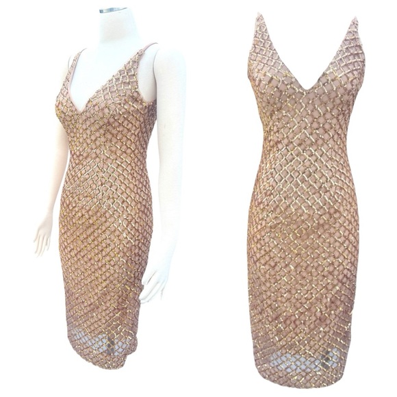 DRESS The Population Luna Gold Sequin Embellished V-Neck Cocktail Mini Dress - Picture 9 of 13